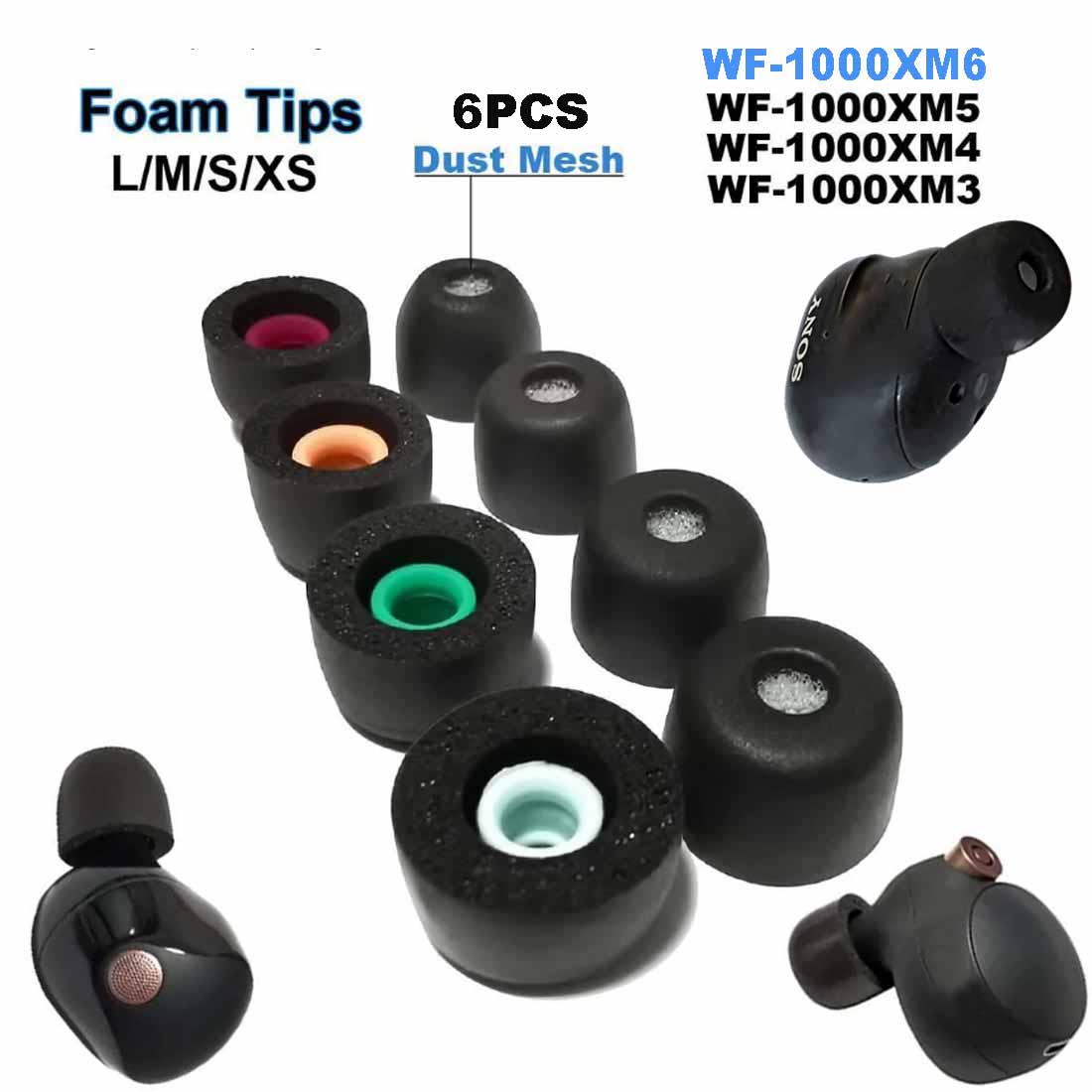6 шт. амбушюр из пены с эффект – обзор и цена Earphone Foam Tip